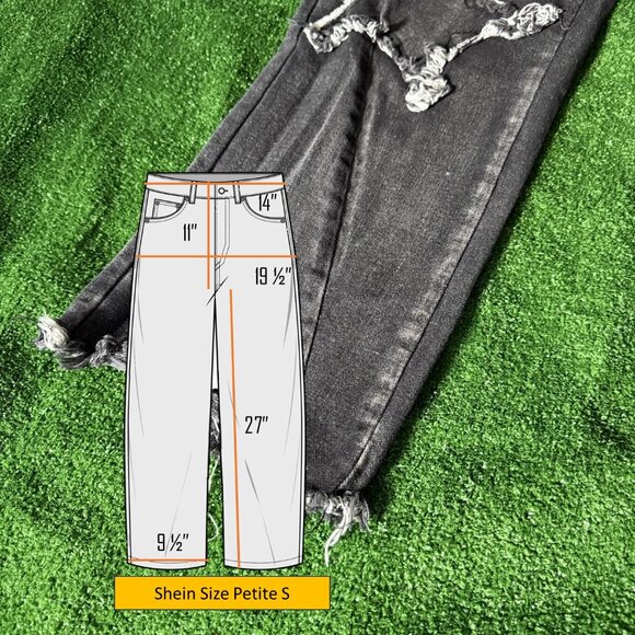 SHEIN Star Pattern Raw Trim Straight Leg Black Jeans Denim Pants Petite Size S - Picture 2 of 14